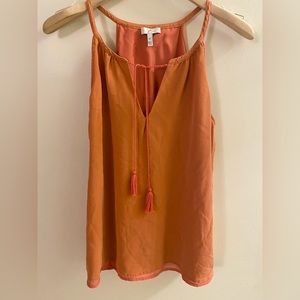 Joie 100% Silk Front Tie Tassel Shell Orange XS